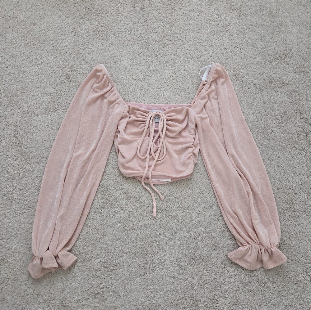 Nwt! Hello Molly Pink Long Sleeve Cropped Top Size Xs